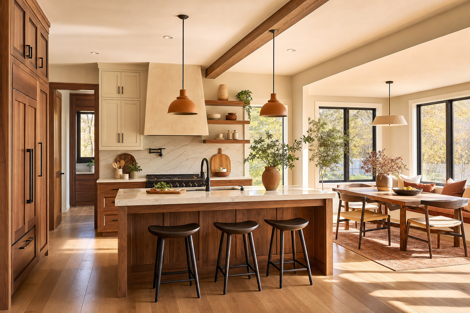 Kitchen design inspiration with open-concept layout and warm wood cabinetry